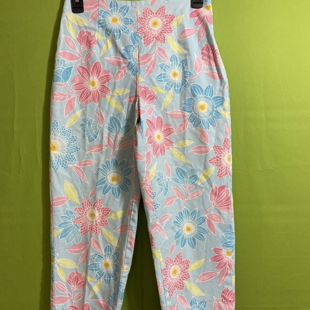 Talbots Blue Multi Floral Capris Stretch Women's‎ Pants with Side Zipper Sz 4